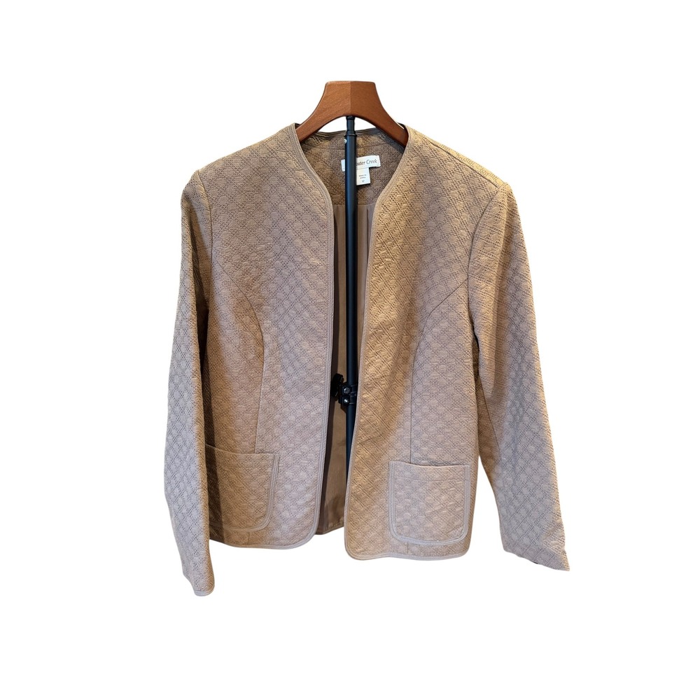 Coldwater Creek Womens Tan Diamond Textured Open Front‎ Blazer Jacket Size 12